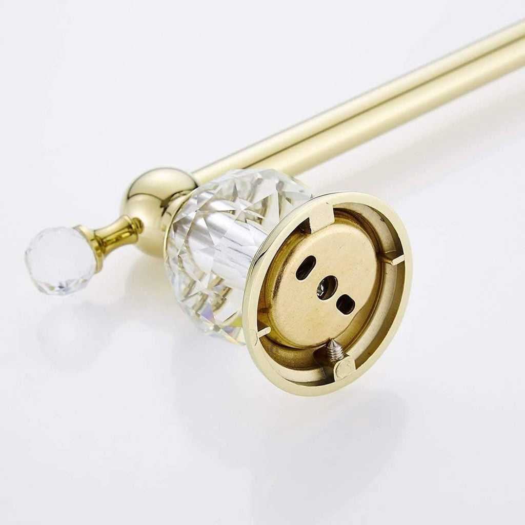 Gold towel bar end cap with faceted crystal and round mounting face