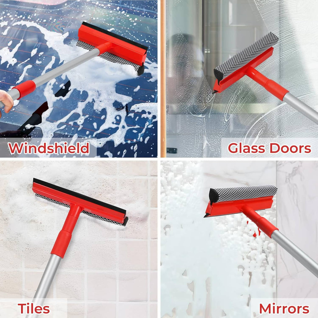 Red and black telescopic squeegee cleaner head for windows, mirrors, and glass
