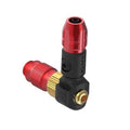 Red and black bicycle valve chuck with brass connector for Presta/Schrader valves