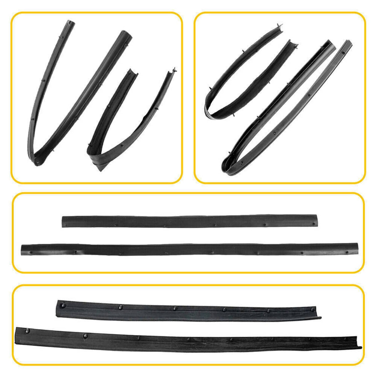 Black door weatherstrip seal set with multiple curved strips and long bars
