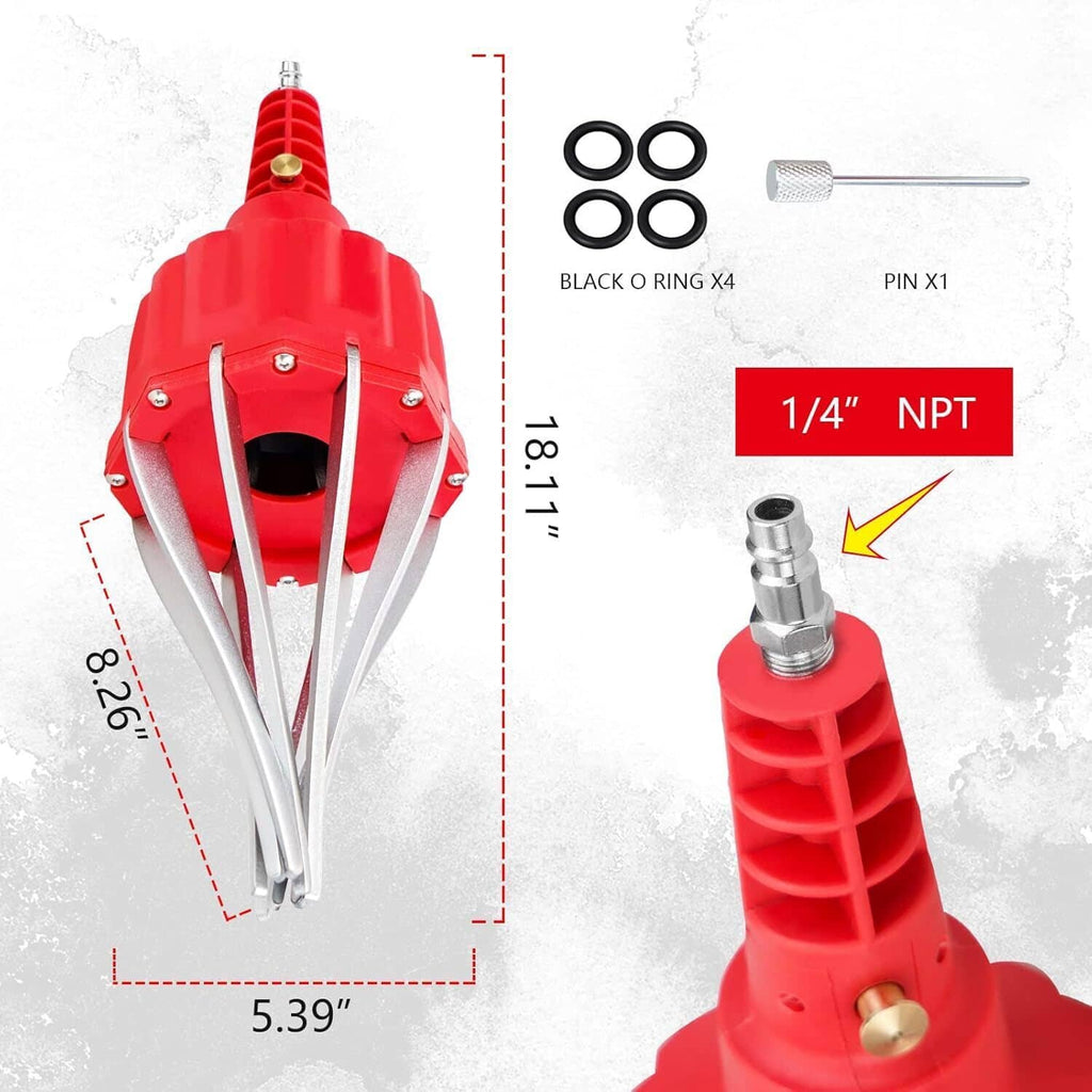 Red pneumatic CV joint boot spreader expander tool with metal claws and air valve base