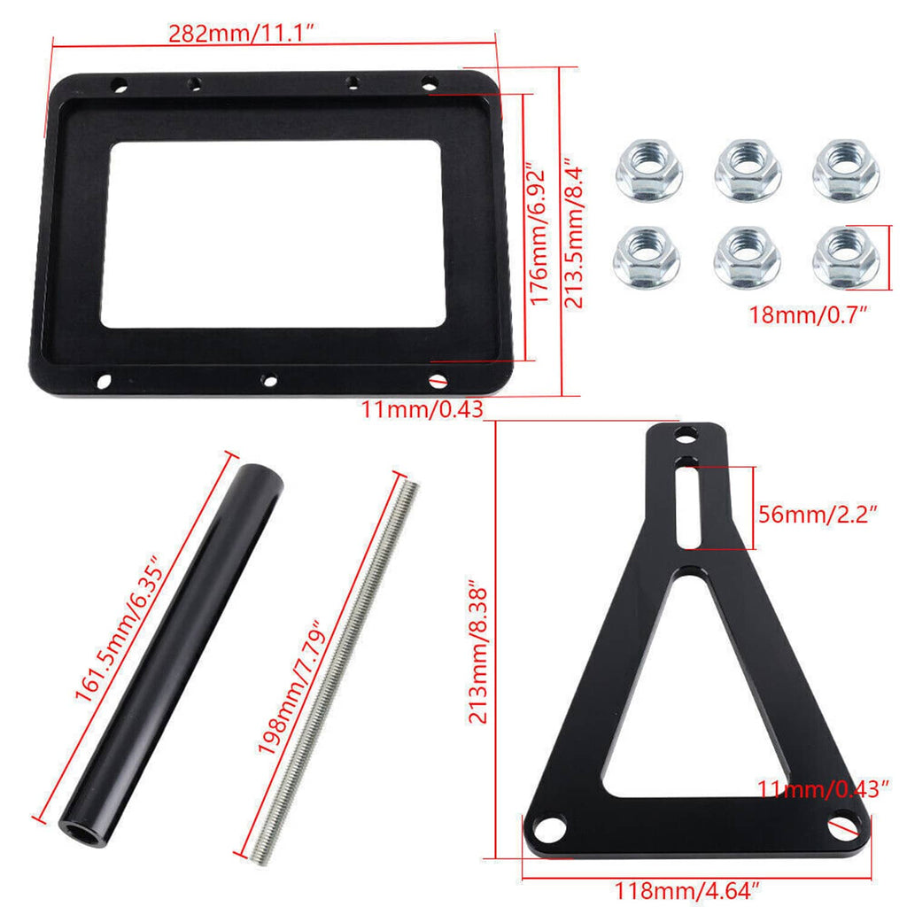 Black battery tray base plate with included posts, bolts, and nuts