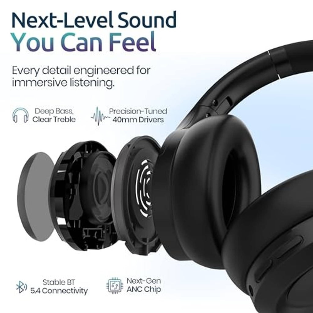Black over-ear noise-cancelling headphones with exposed internal speaker drivers