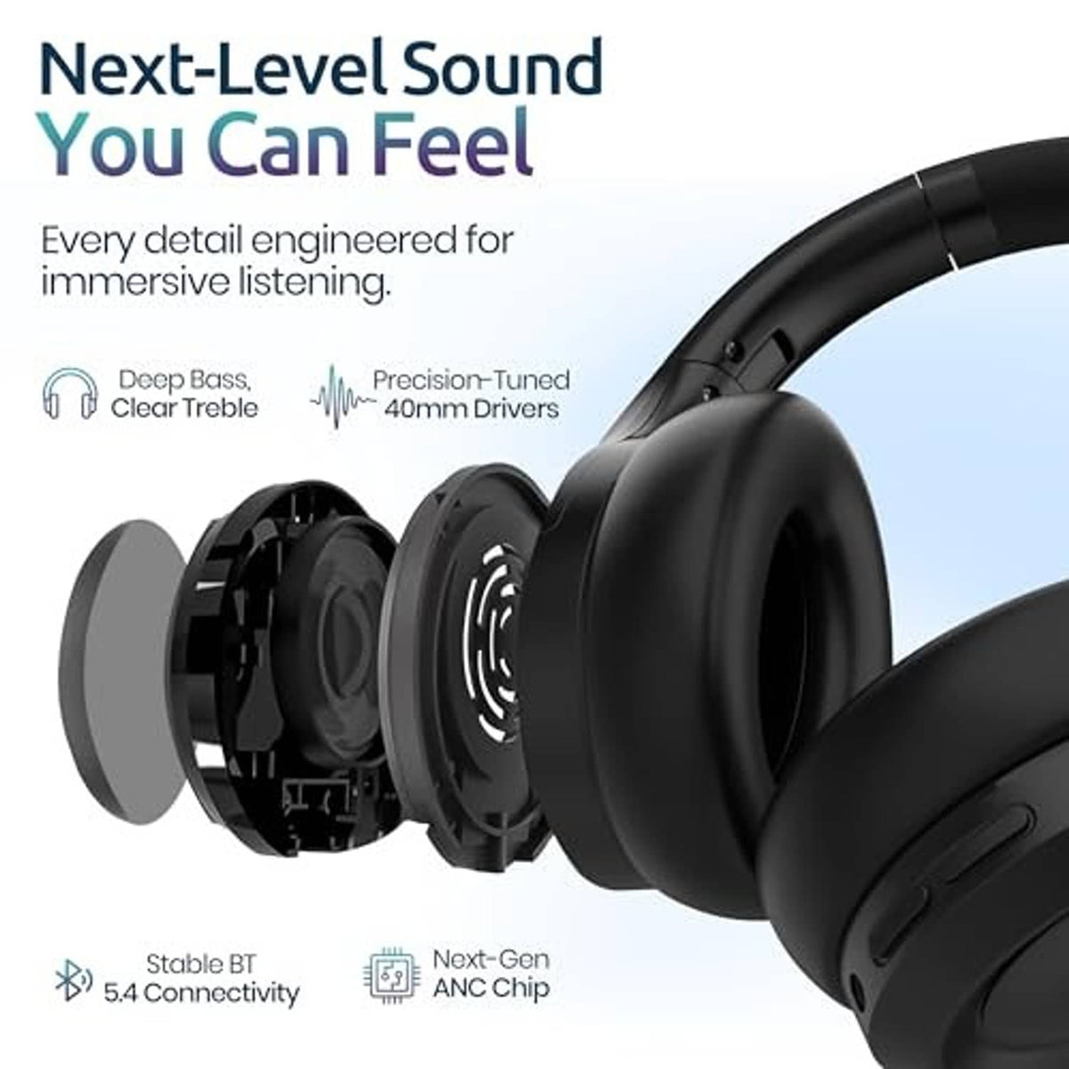 Black over-ear noise-cancelling headphones with exposed internal speaker drivers