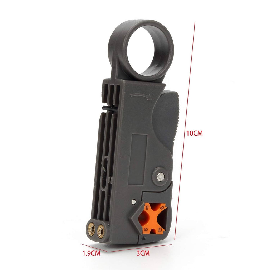 Compact RG58 crimp tool with black body and red accent window