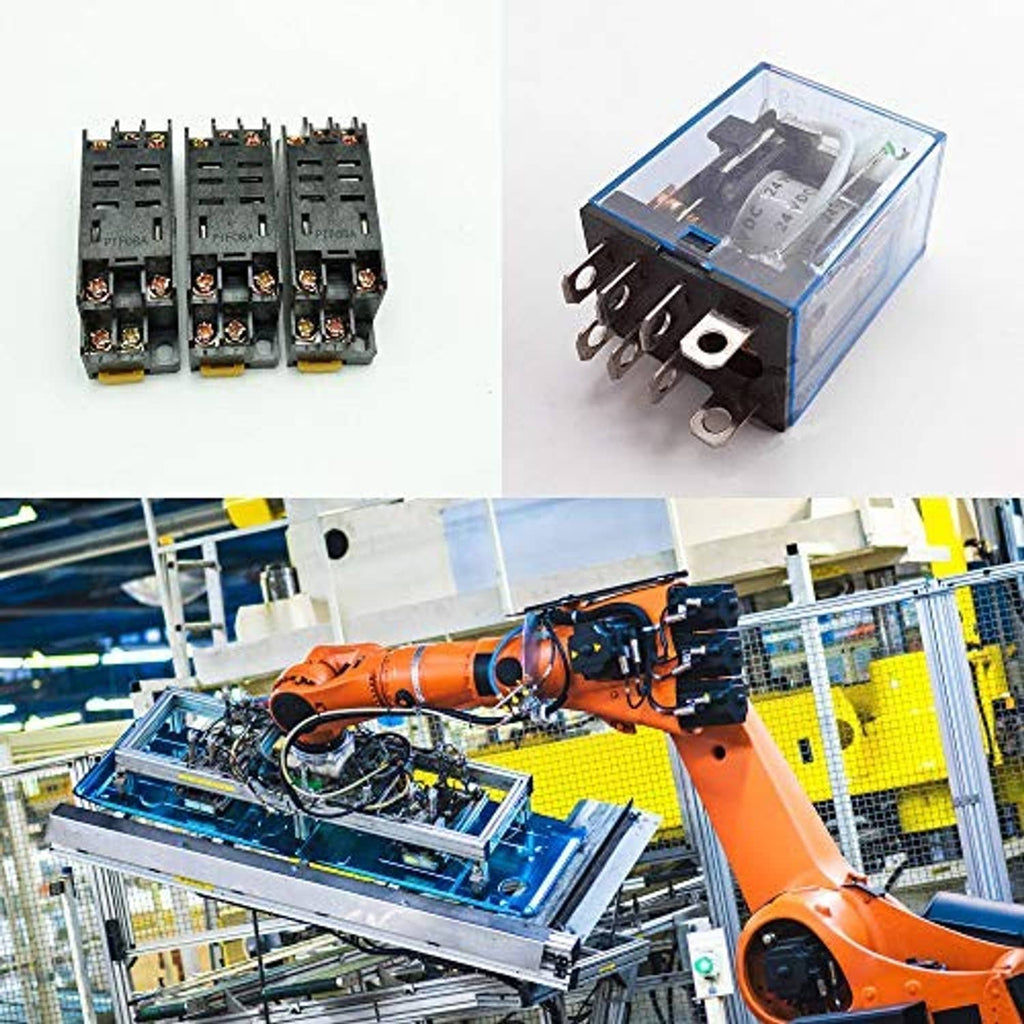 Set of small 8-pin relays with black base and copper contacts, front and side views