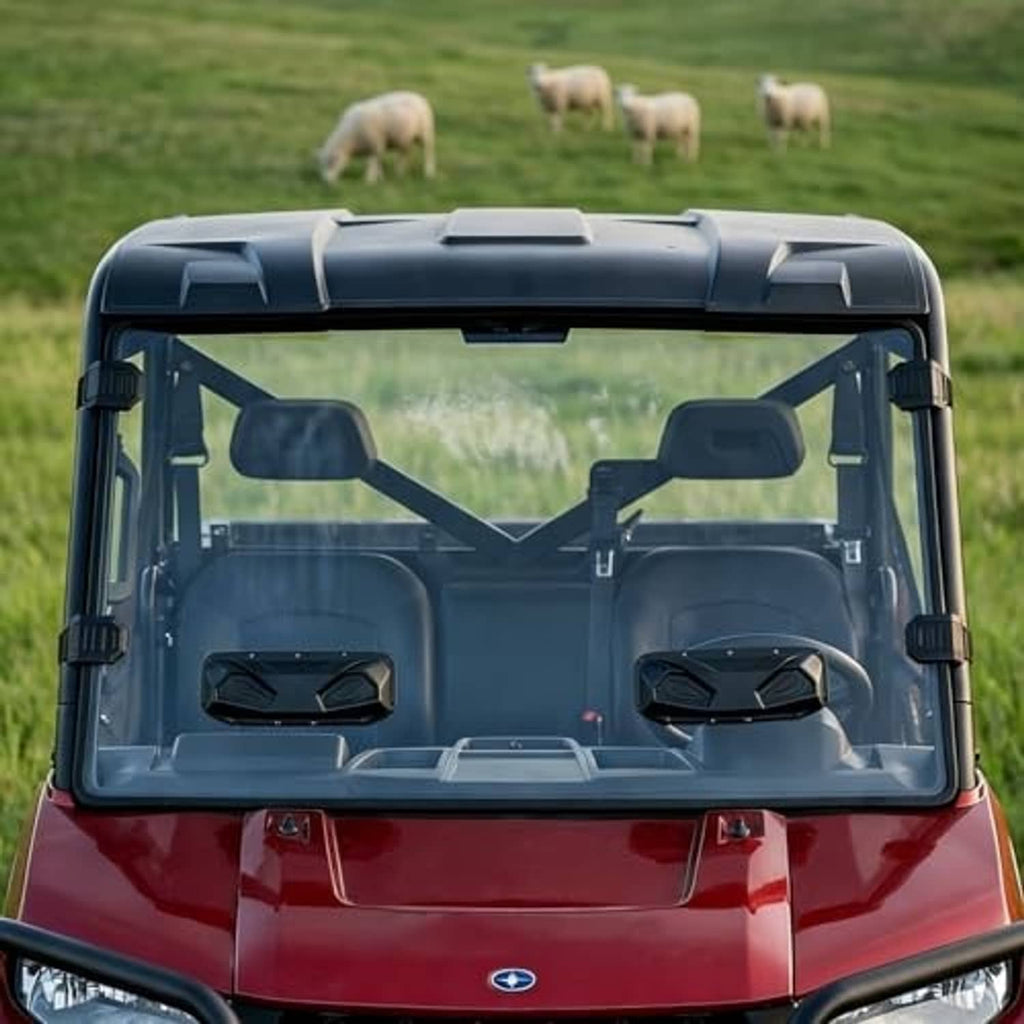 Vented tinted front windshield panel with side posts for Polaris Ranger XP cab