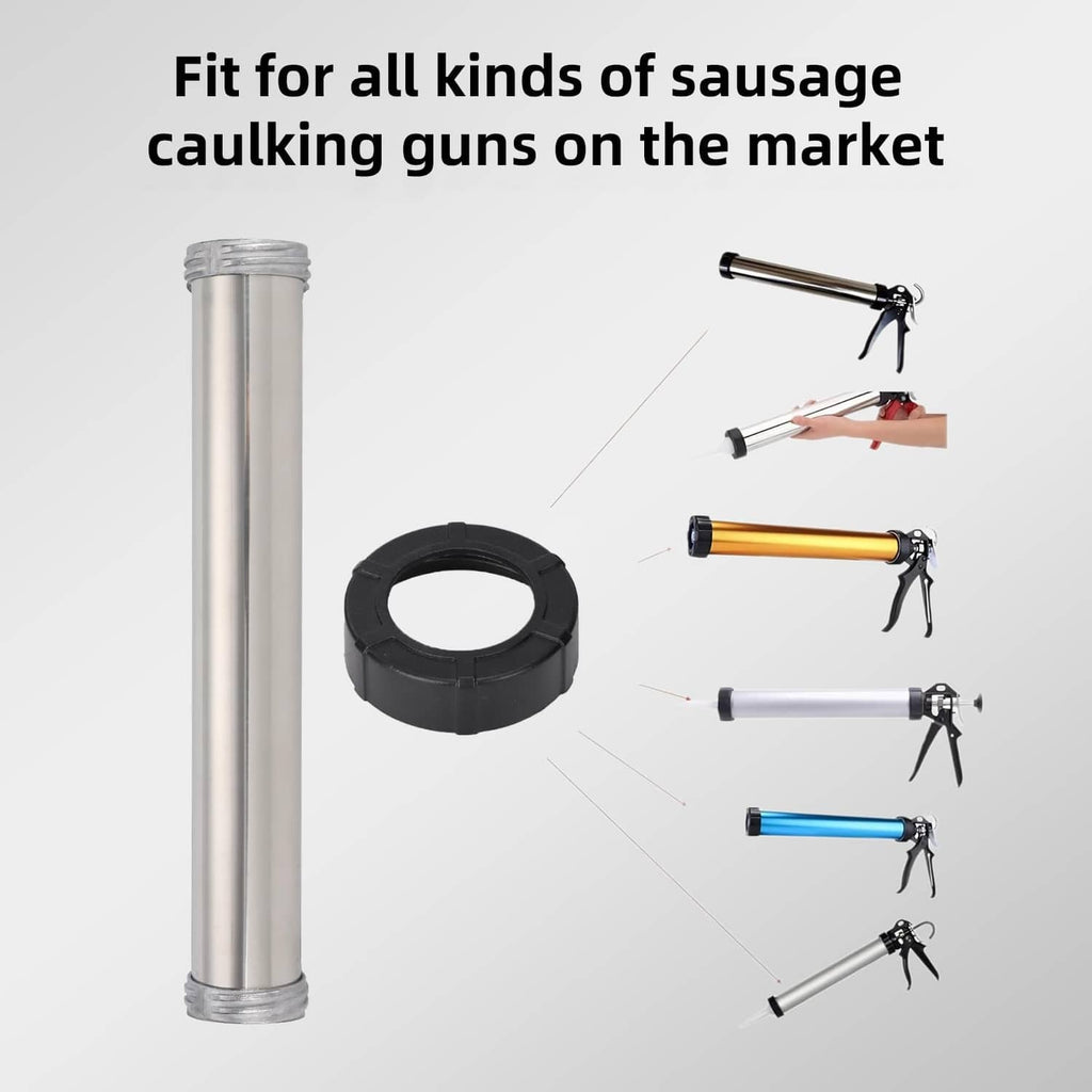 Replaceable caulking gun tube with black front cap for sausage caulking guns
