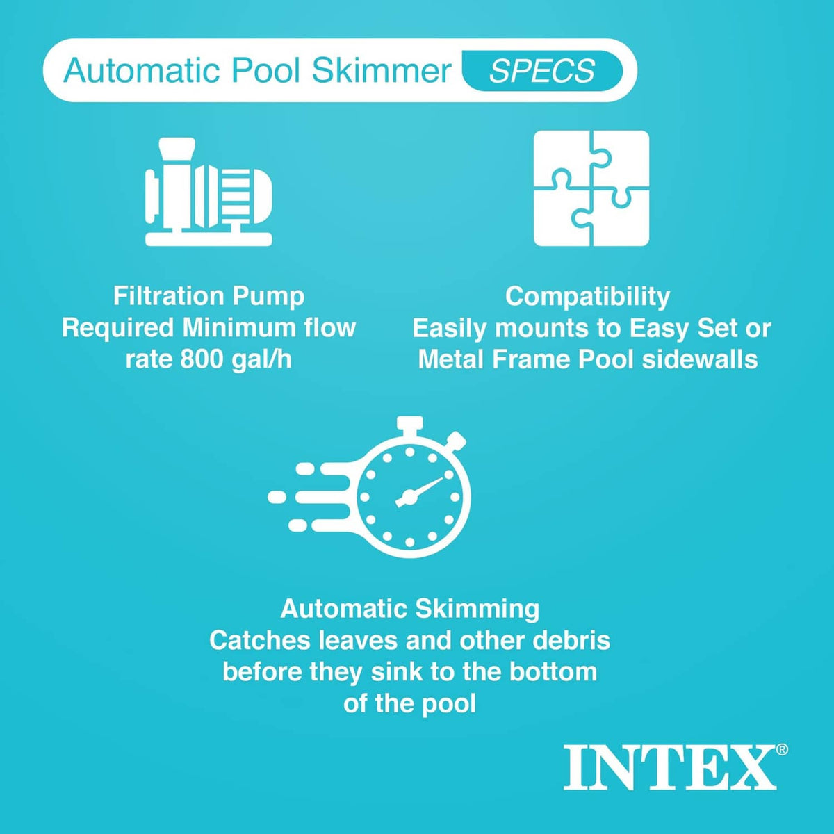 Automatic pool skimmer kit components for surface debris skimming