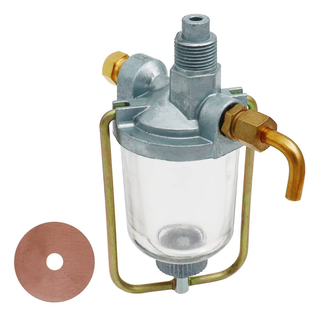 Fuel sediment bowl assembly with clear bowl, brass side outlet, and threaded top