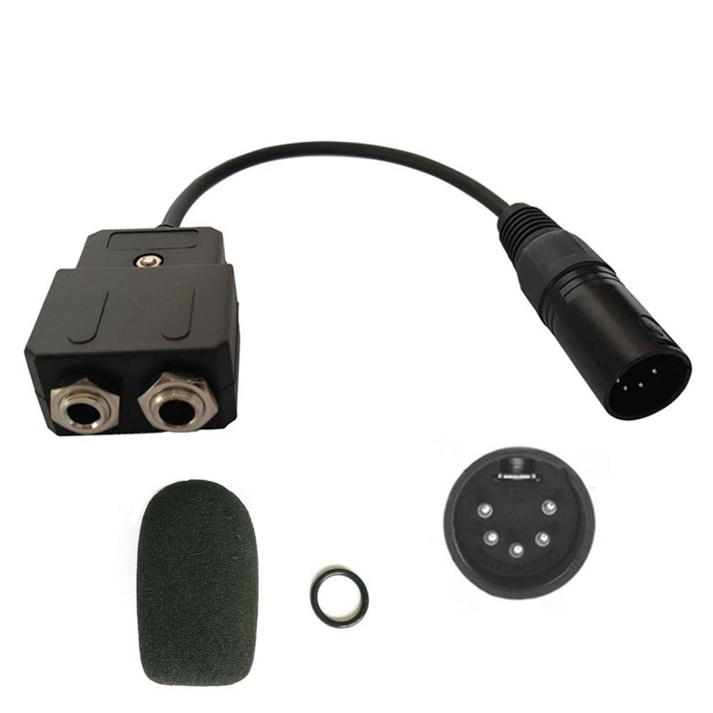 Aviation headset connector cable with dual plug adapter and XLR 5-pin male end