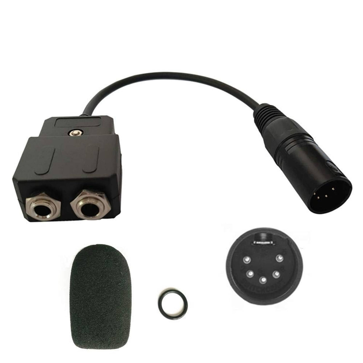 Aviation headset connector cable with dual plug adapter and XLR 5-pin male end
