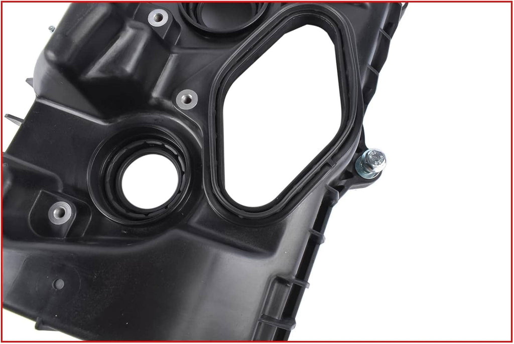 Left-side valve cover with gasket seat and circular port opening; mounting bolt visible