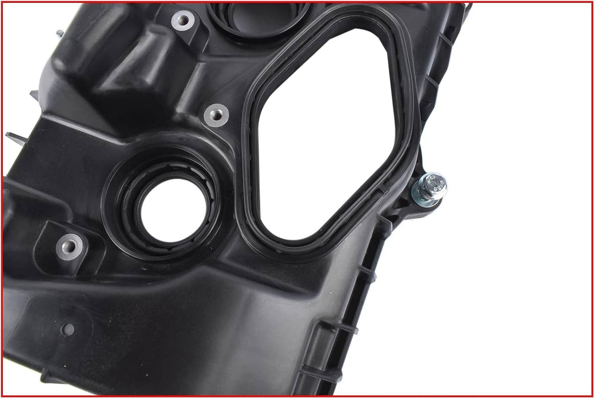 Left-side valve cover with gasket seat and circular port opening; mounting bolt visible