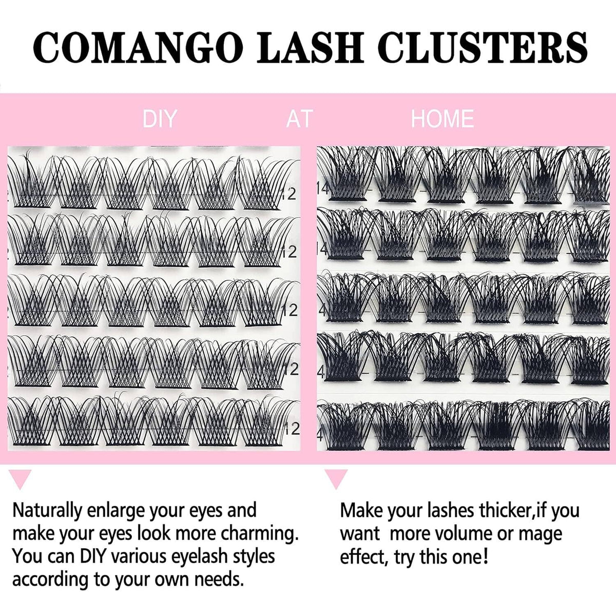 COMANGO lash clusters display with rows of black DIY eyelash cluster fans