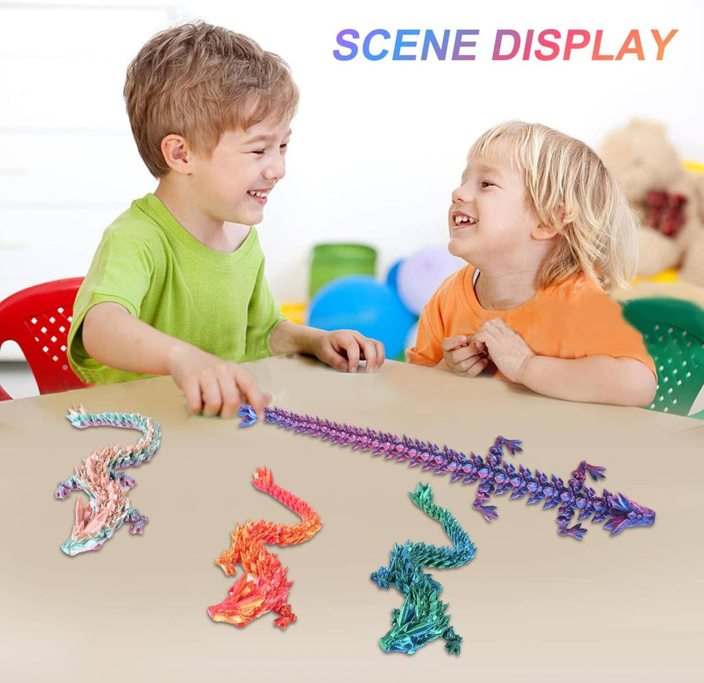 Colorful articulated 3D crystal dragon pieces scattered during children’s play