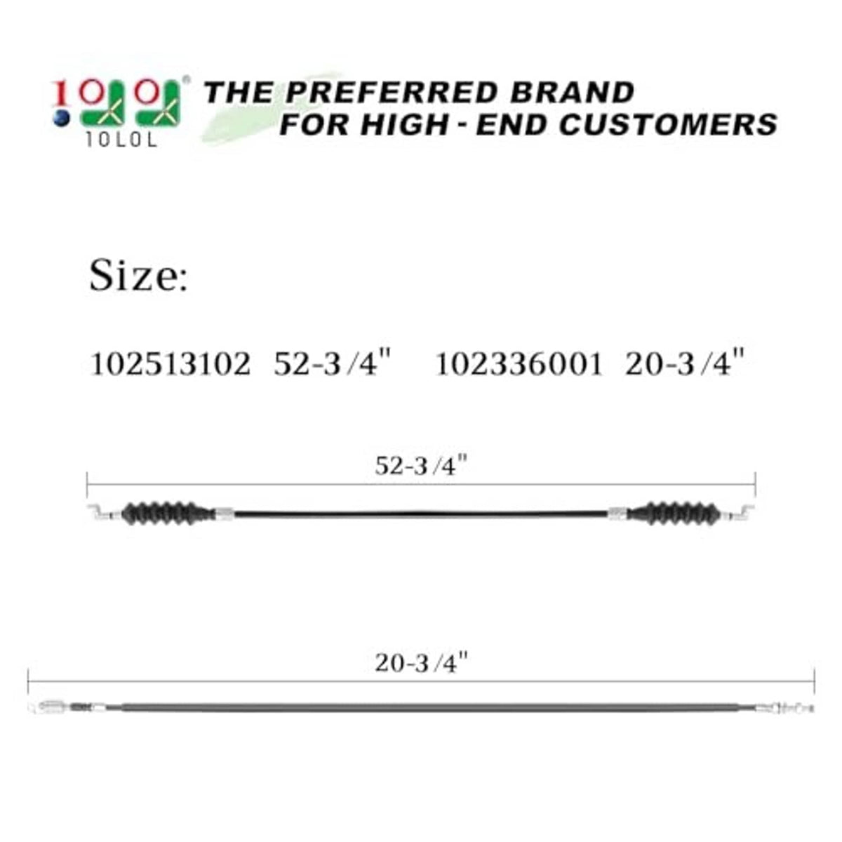 Throttle cable assembly with length measurements: 52-3/4 in and 20-3/4 in