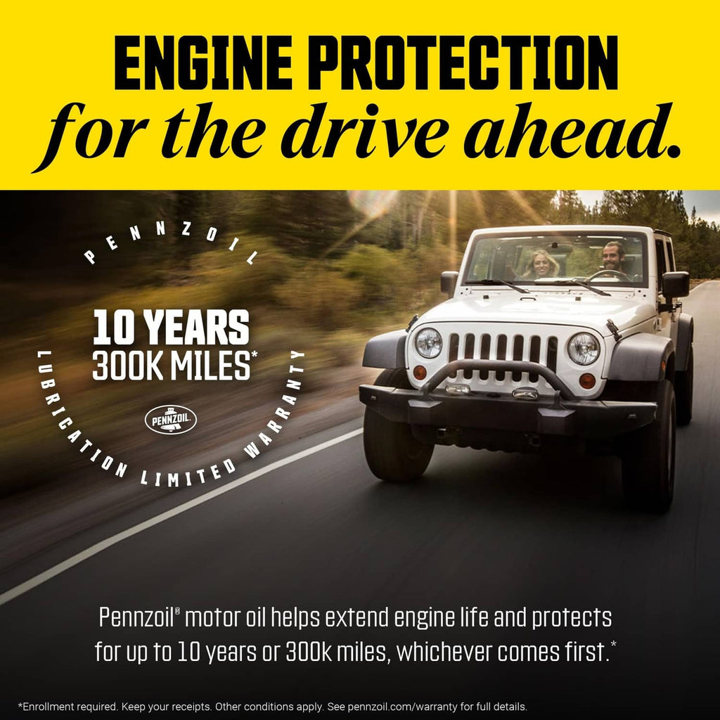 Engine protection graphic: “for the drive ahead” and “10 years or 300K miles.”
