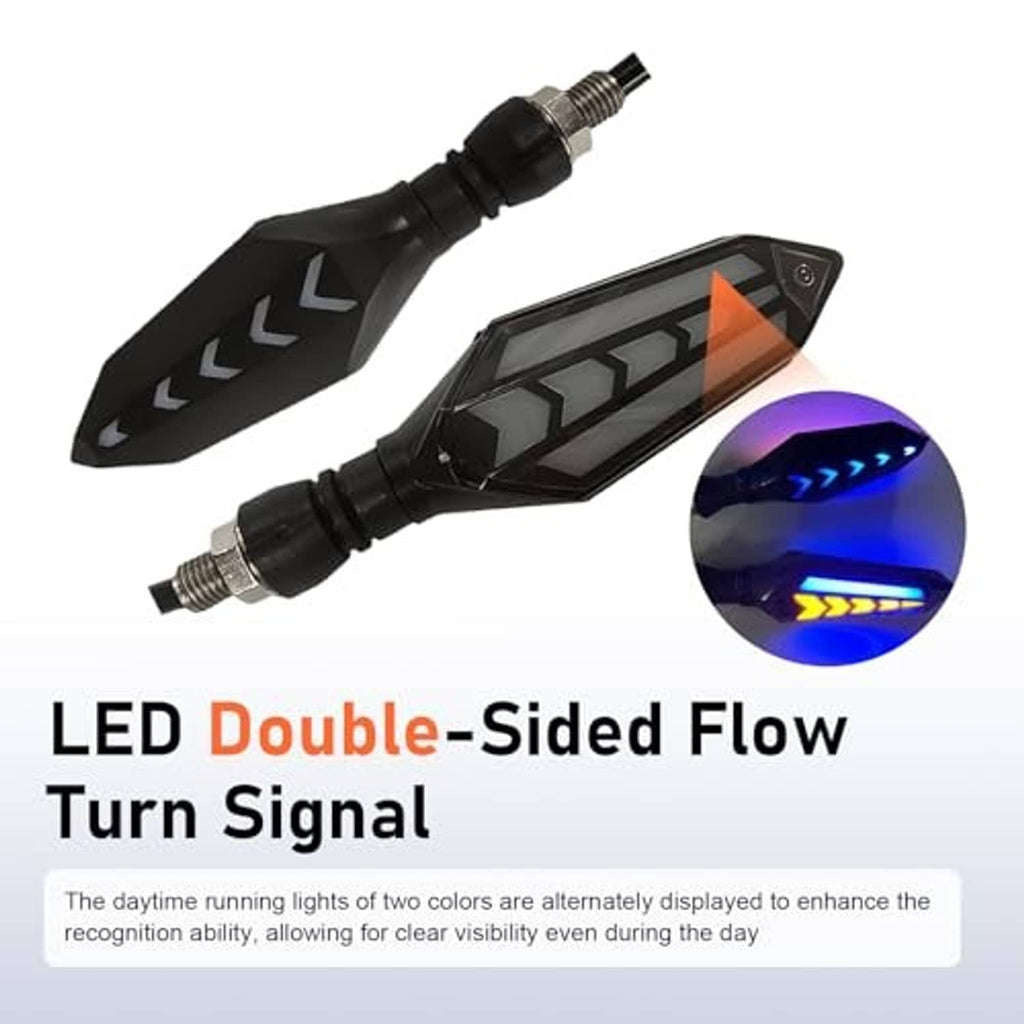 Arrow-shaped LED double-sided flow turn signal light with blue and amber LED strip