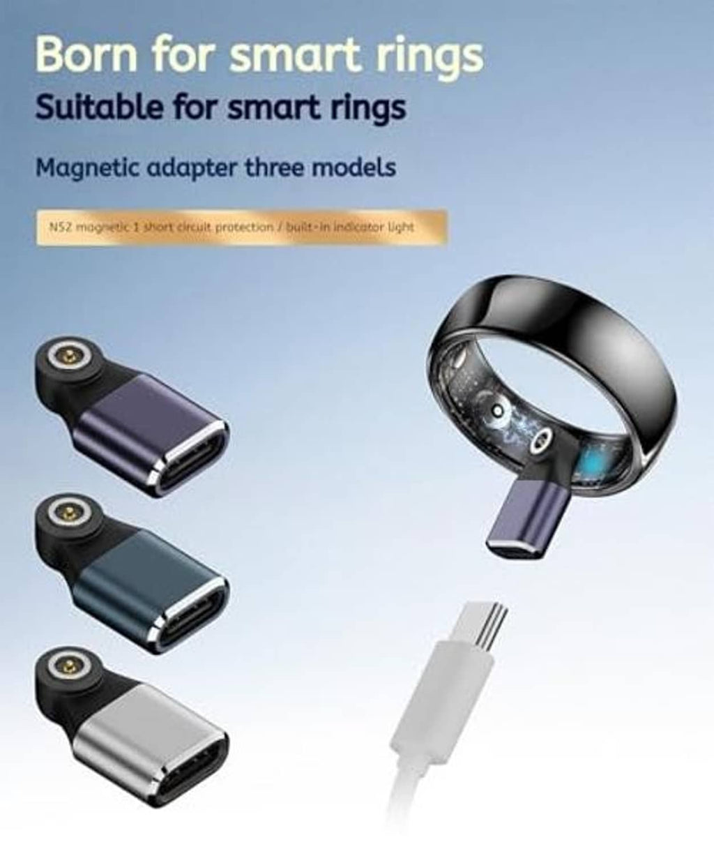 Magnetic smart ring charging adapter with USB-C plug and ring charging contact