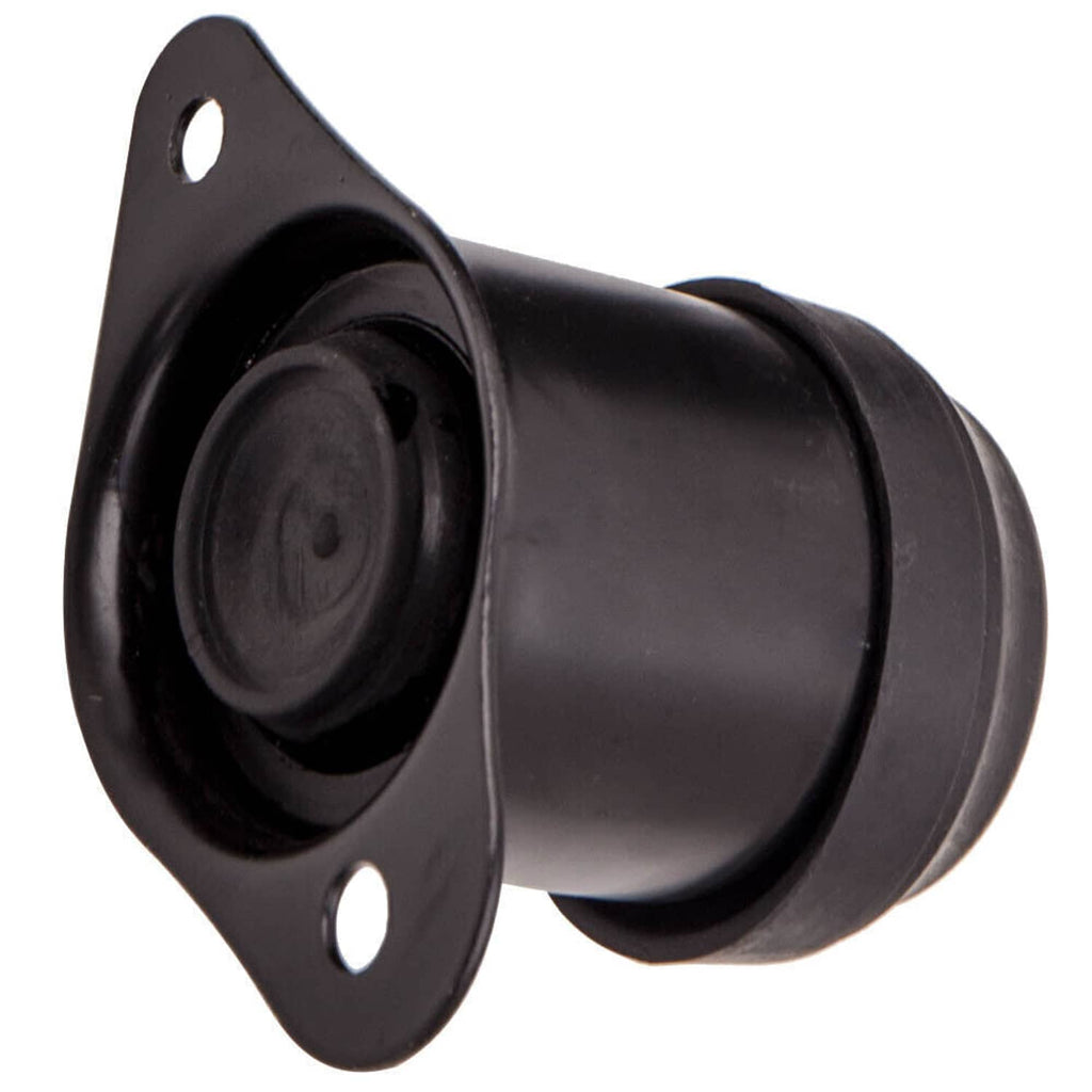 Black round transmission mount with front flange plate and two mounting holes