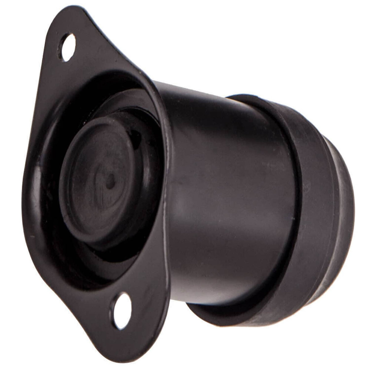 Black round transmission mount with front flange plate and two mounting holes