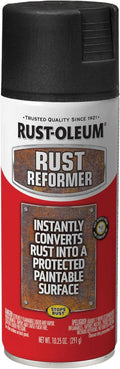 Matte black Rust-Oleum Rust Reformer spray paint can with red label