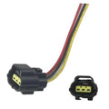 Cam sensor connector pigtail with black housing and 3-wire plug, red and yellow leads