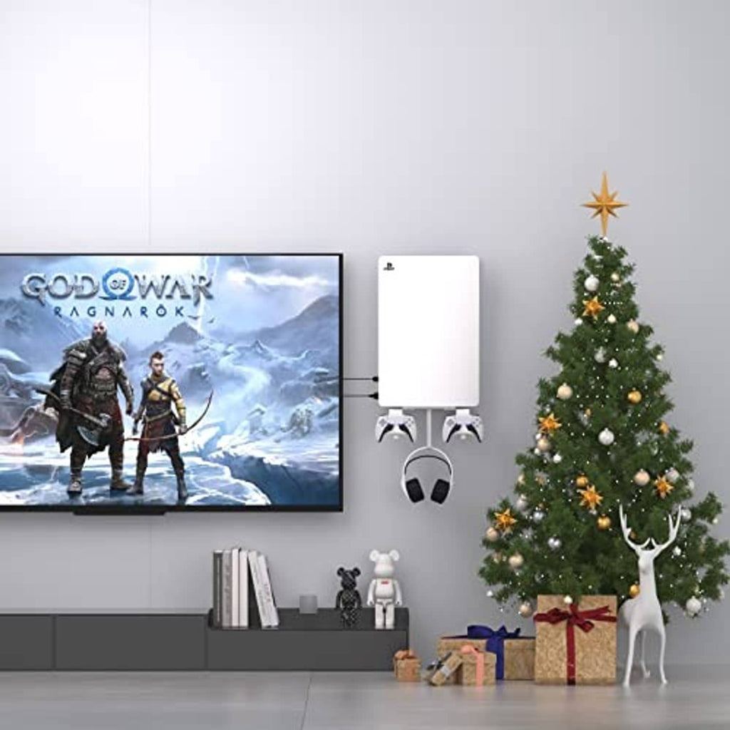 PS5 wall mount system with console dock and controller holders
