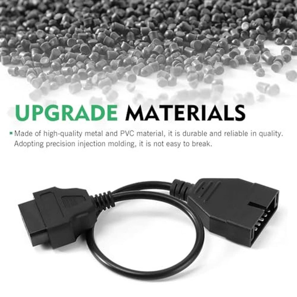 Diagnostic adapter cable with black multi-pin connectors and flexible cable loop