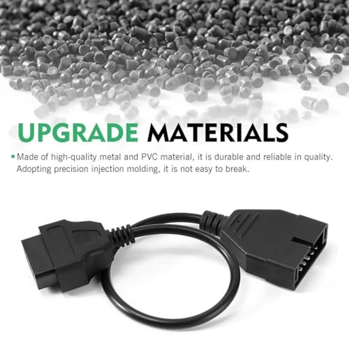 Diagnostic adapter cable with black multi-pin connectors and flexible cable loop