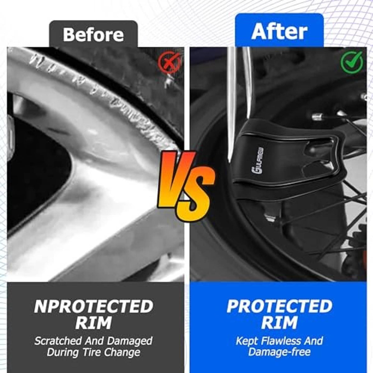 Black rim protector showing protection area with cutout; protects wheel rim from scratches.