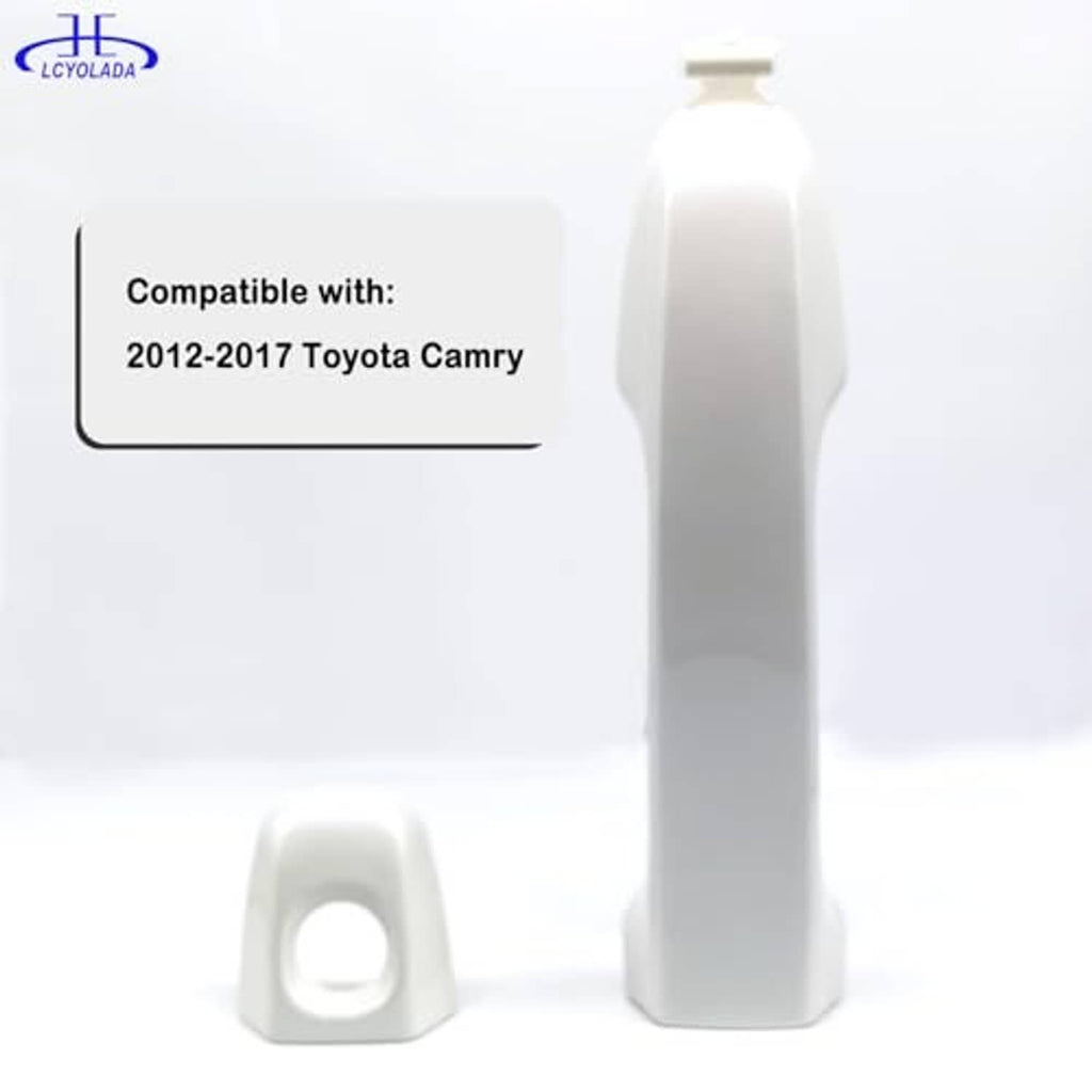 White exterior door handle with separate mounting cap and bracket insert