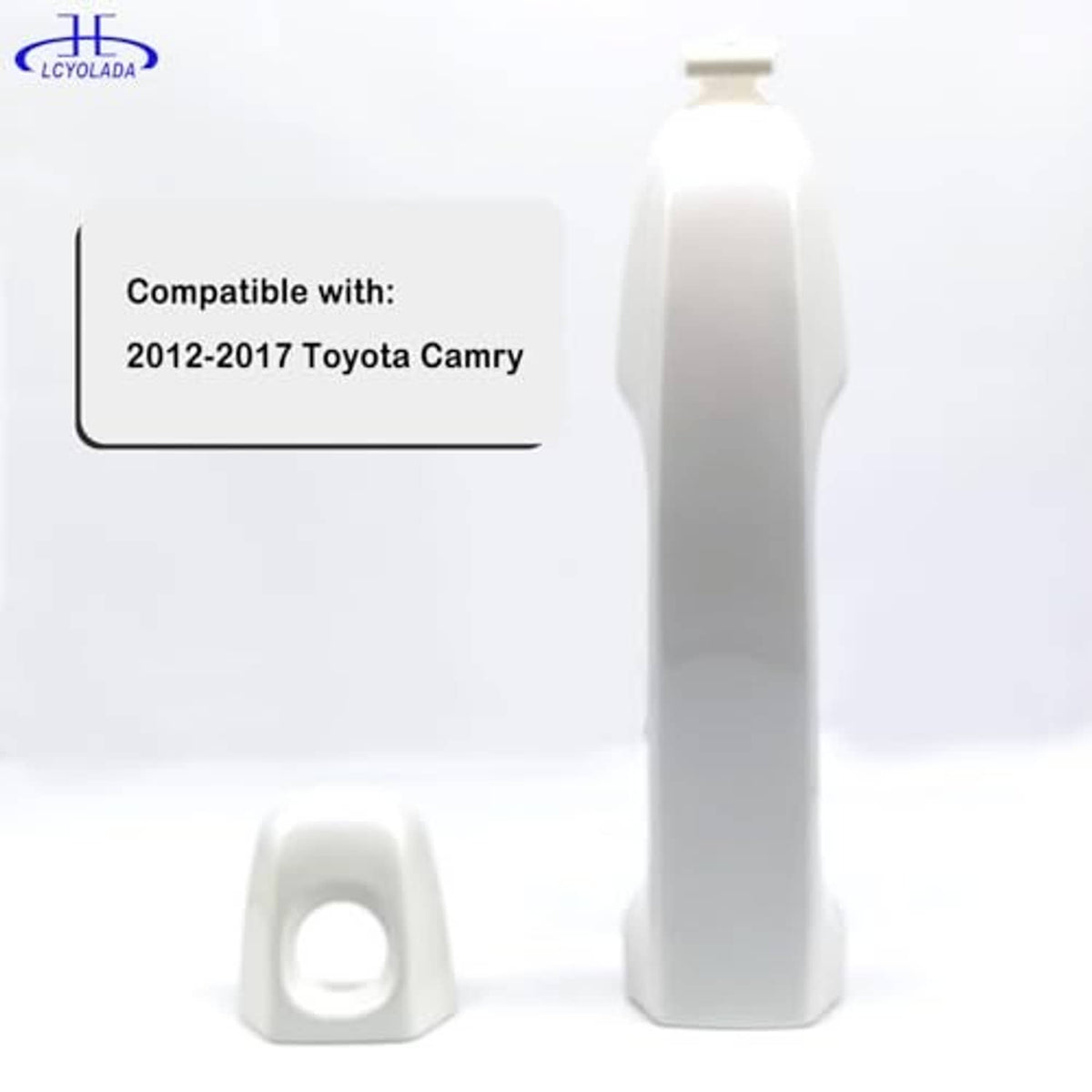 White exterior door handle with separate mounting cap and bracket insert
