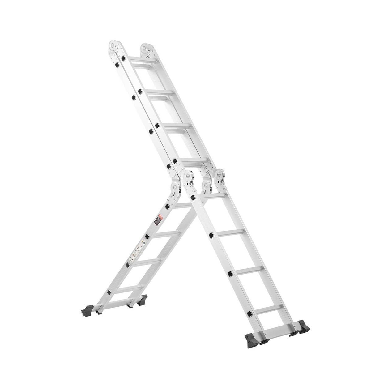Straight-extension folding ladder position, white frame with black non-slip feet