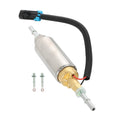 12V EFI fuel pump assembly with metal body, black hose, blue connector, red wire terminals