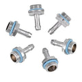 Six silver G1/4 barb fitting adapters with blue sealing rings, for 6mm tubing