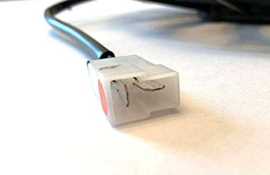 12V fan wiring connector with white plug and attached blue/black wire leads