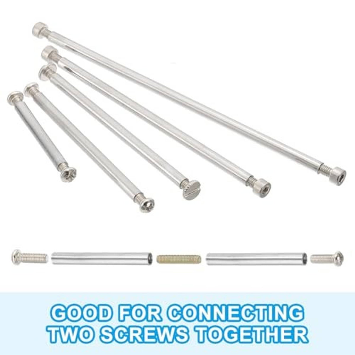 M4 threaded connector rods and coupling nuts bundle, silver rods with gold nuts
