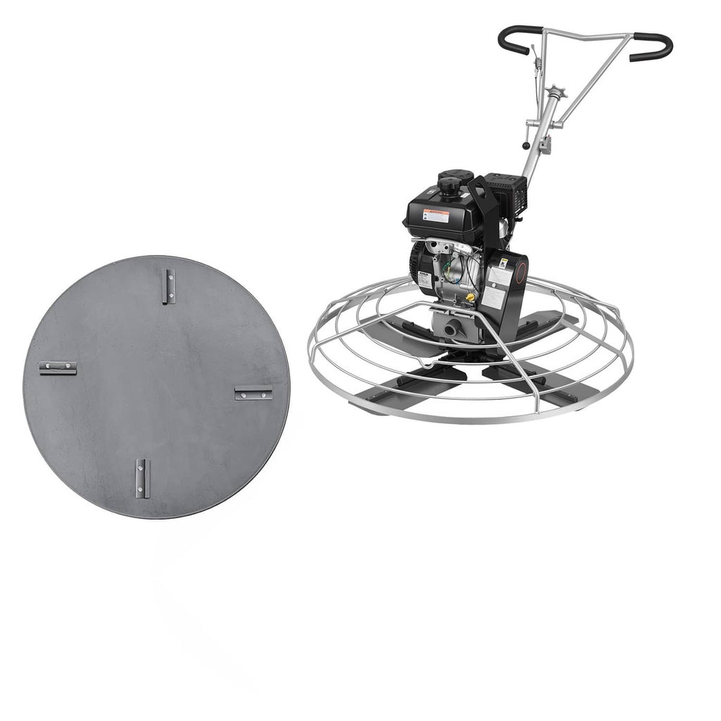 Gas concrete power trowel with round float pan and handle, 46 in finishing tool