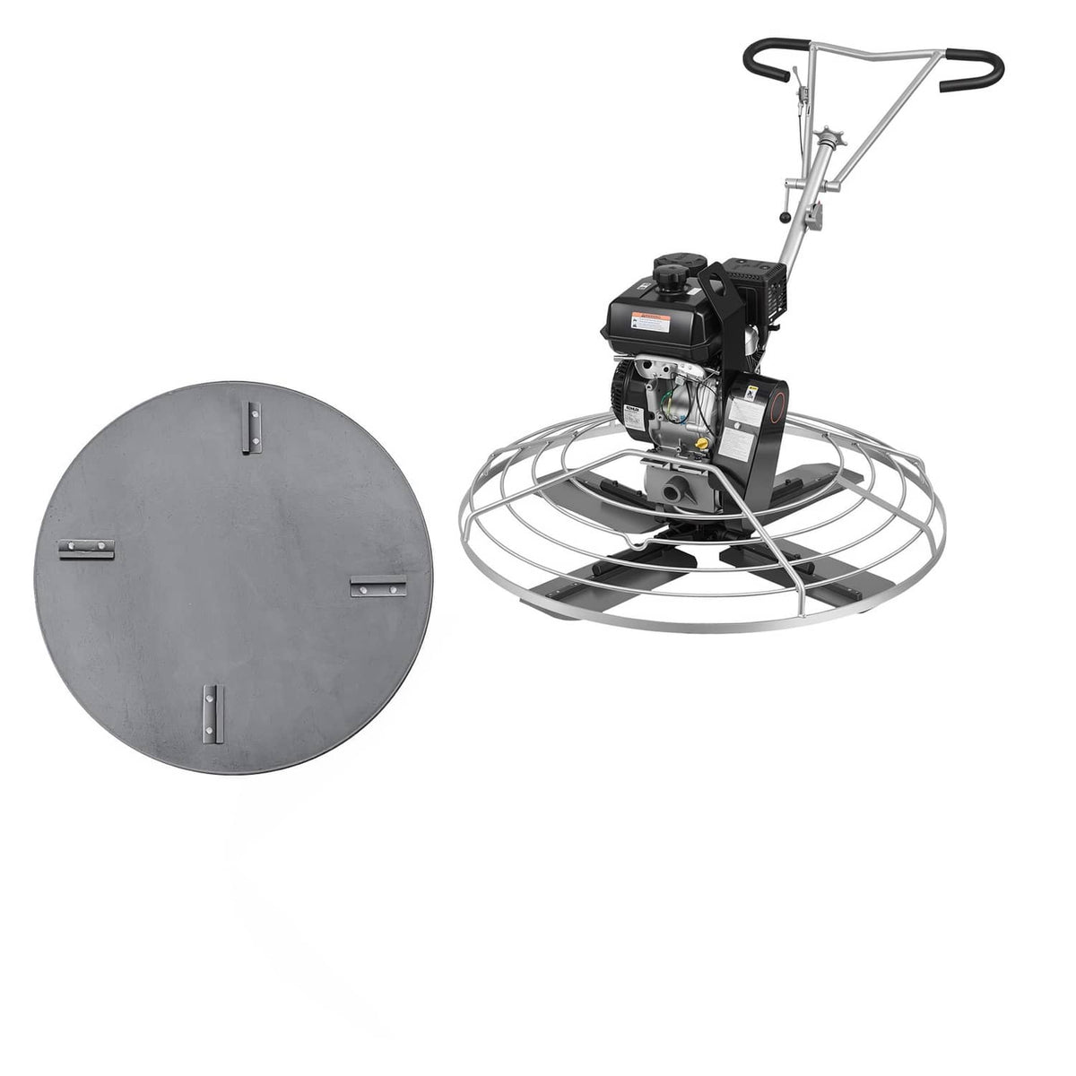 Gas concrete power trowel with round float pan and handle, 46 in finishing tool
