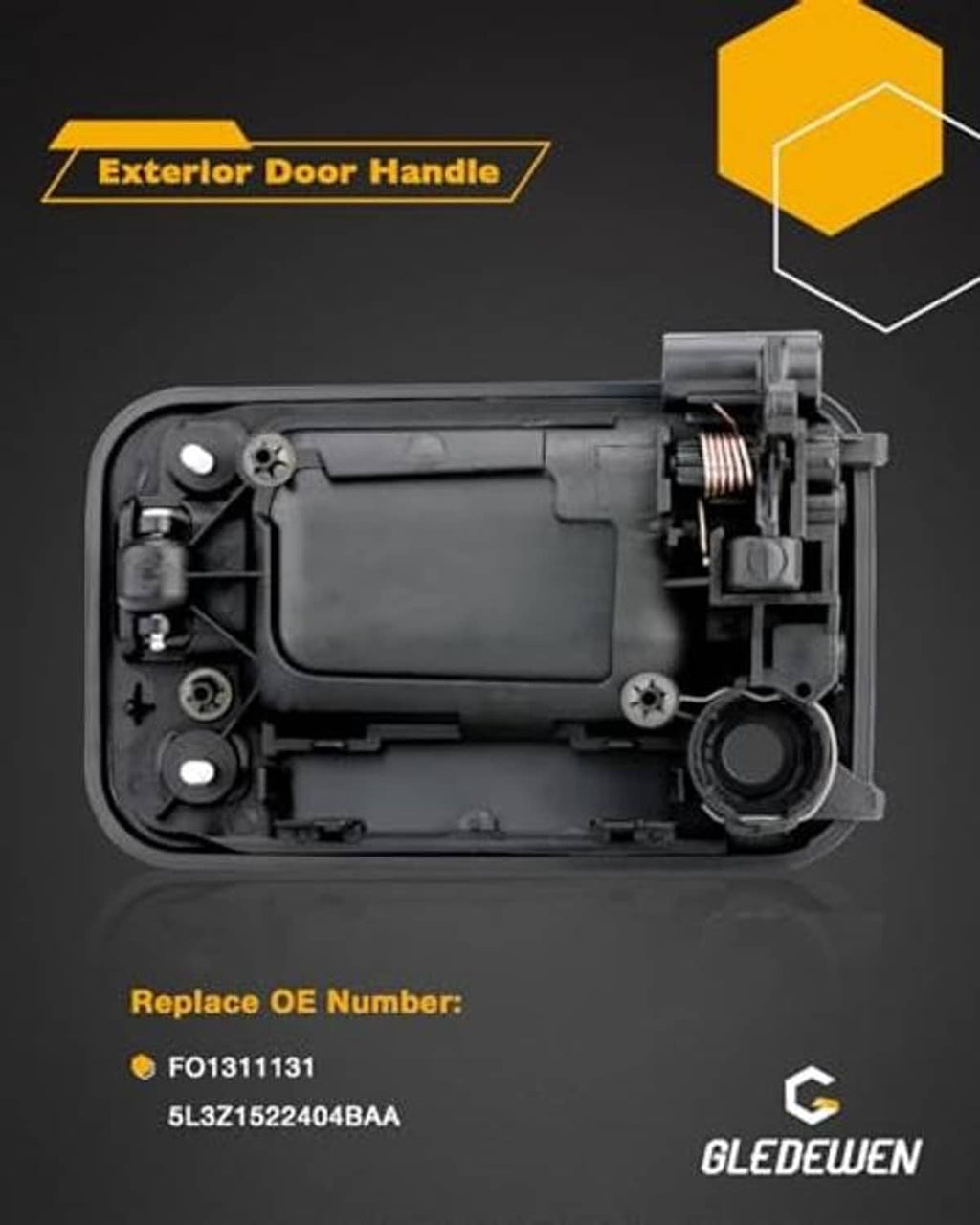 Exterior door handle assembly diagram with internal latch and spring mechanism