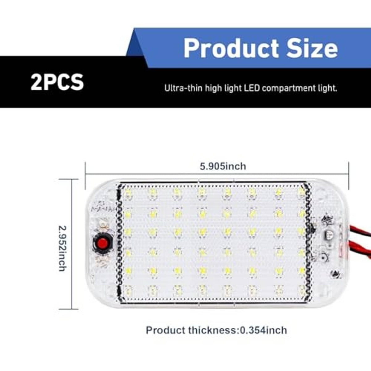 Single clear dome LED light with product size measurements and thickness