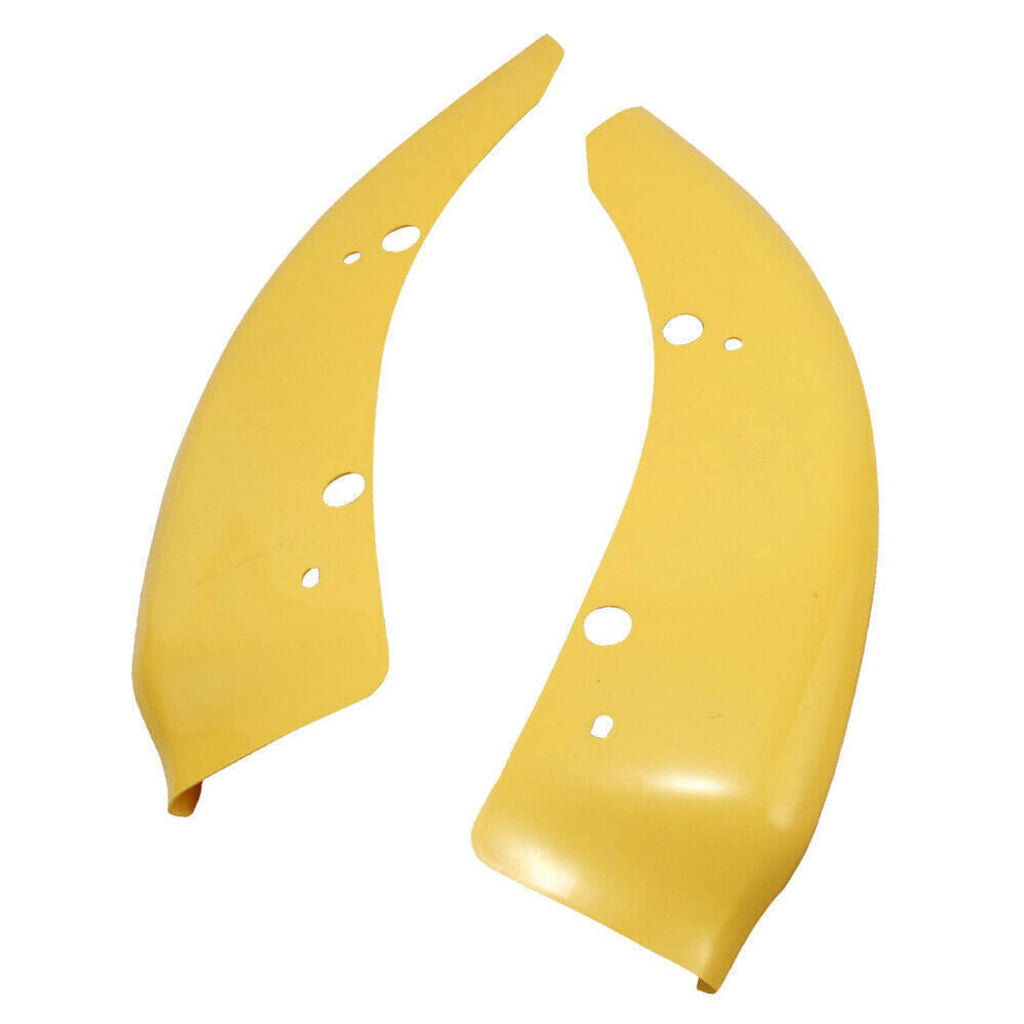 Yellow front bumper lip splitter trim cover, two corner sections with mounting holes
