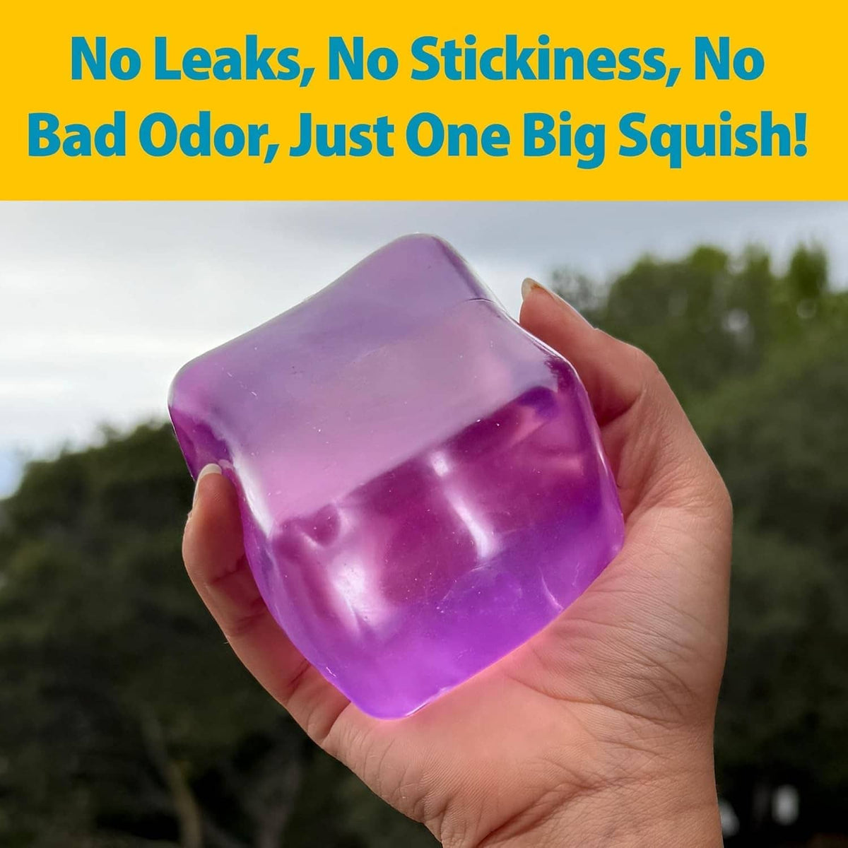Purple Big Block stress cube held in a hand