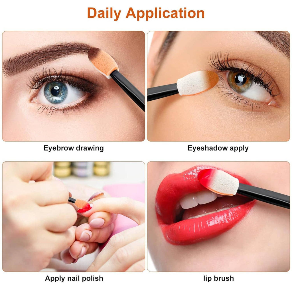 Dual foam-tipped eyeshadow applicator brush shown applying shadow