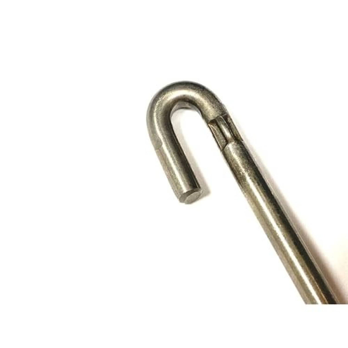 Stainless tilt thrust rod with U-shaped mounting hook, stainless finish