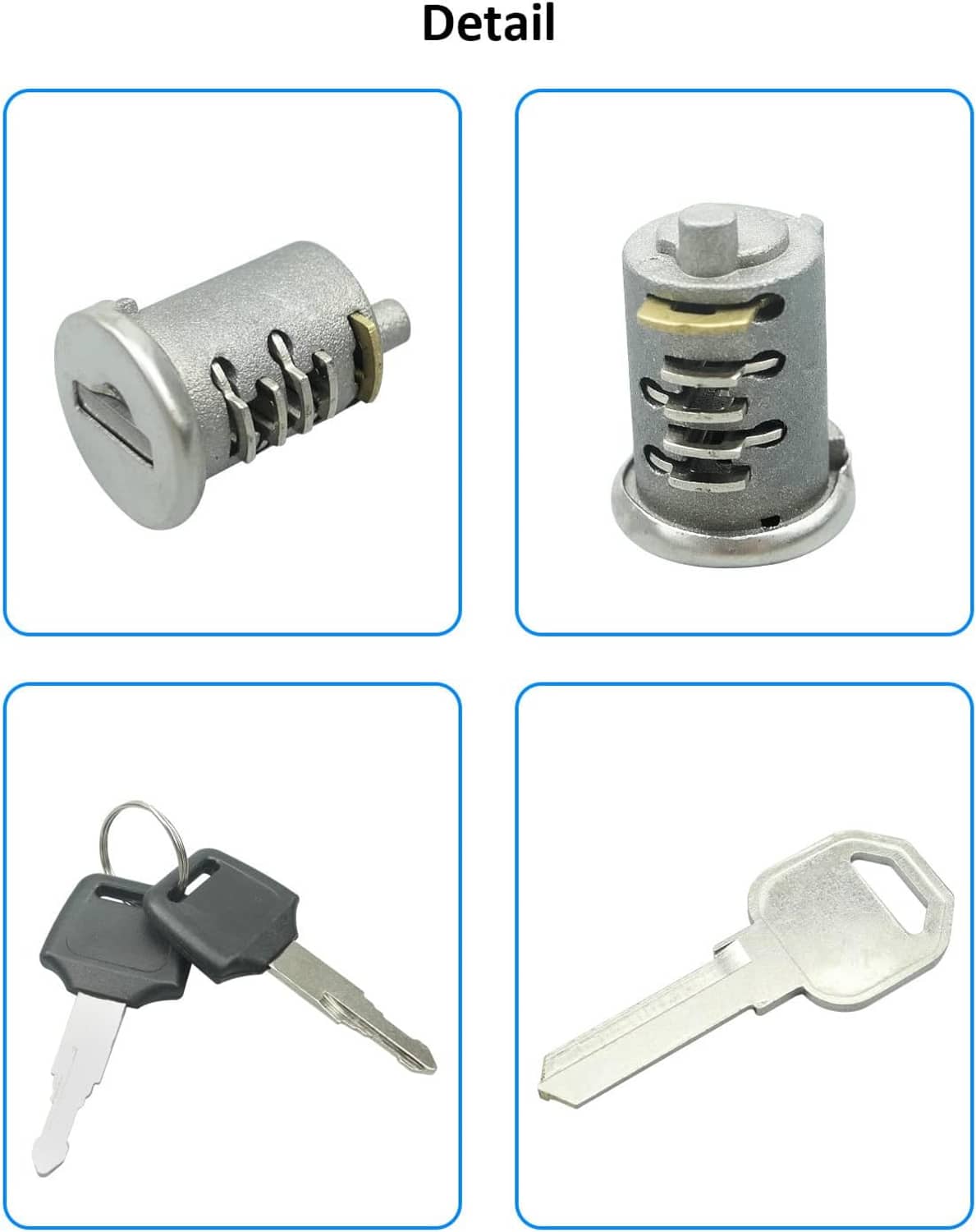 Close-up lock cylinder with keys: black open key and white control key