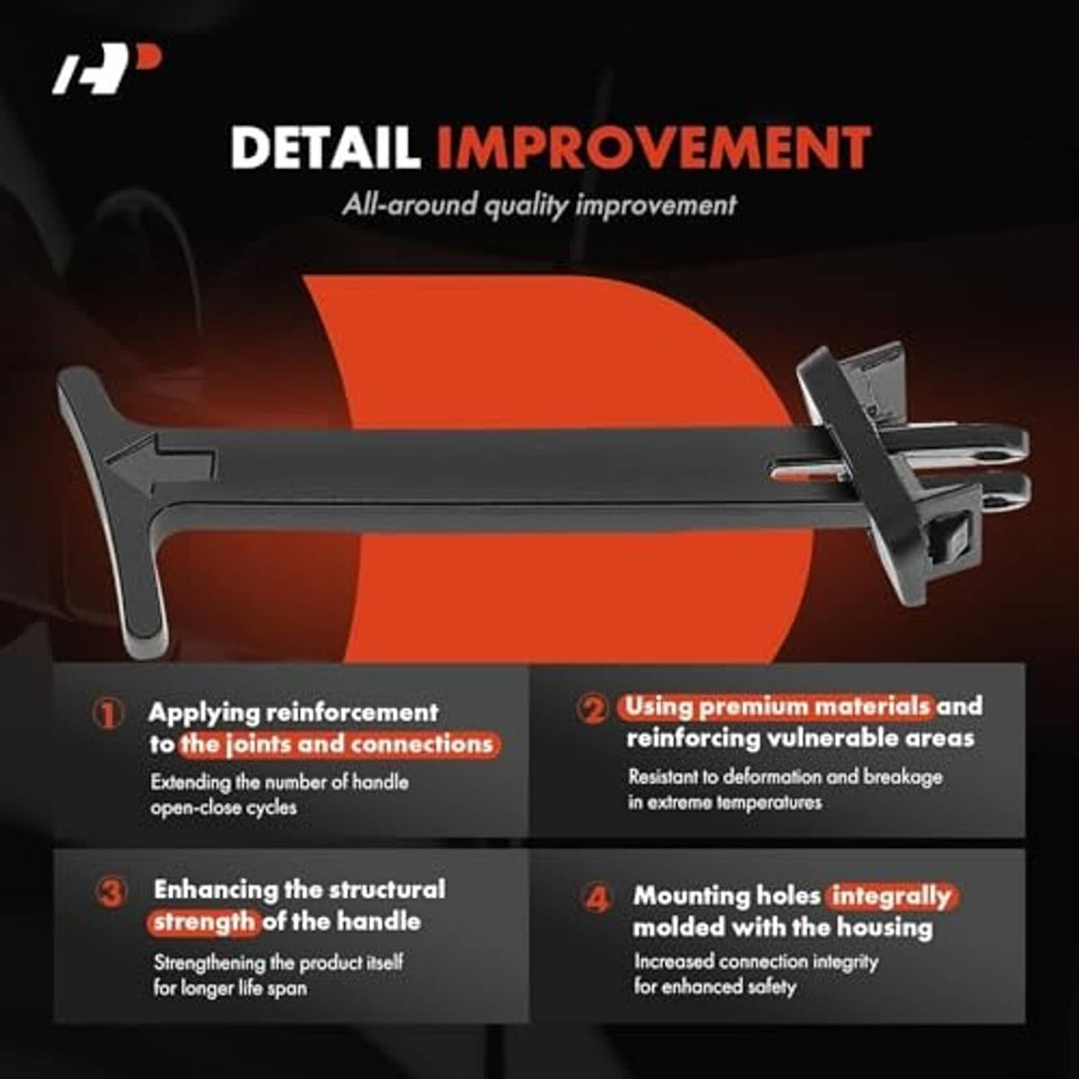 Black hood safety latch release pull rod handle with reinforced structure diagram