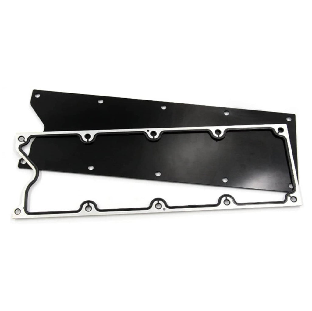 Black knock sensor delete cover plate with attached gasket and bolt holes